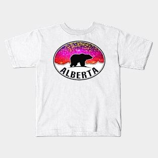 Alberta Canada Northern Lights Bear Starry Night Mountains Kids T-Shirt